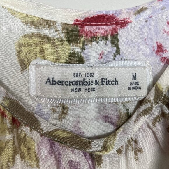 ABERCROMBIE & FITCH ivory rose pink‎ floral off shoulder crop top size M Medium - Picture 2 of 6